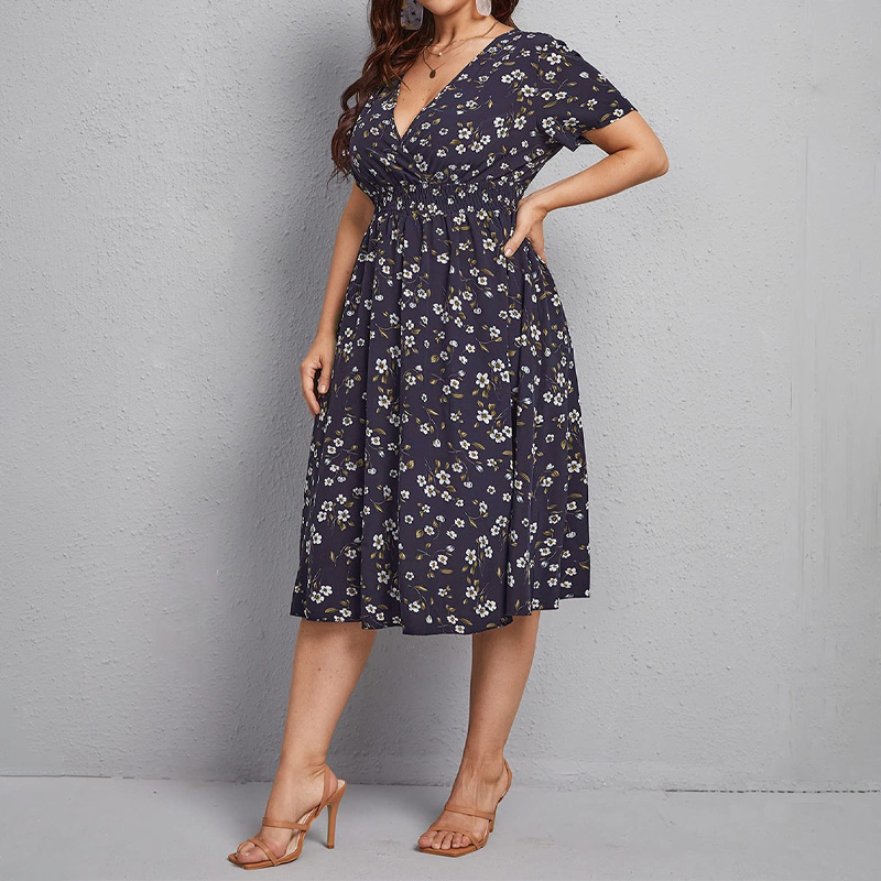 Romper Floral Print - 플러스 사이즈 여성 드레스, 꽃무늬 허리