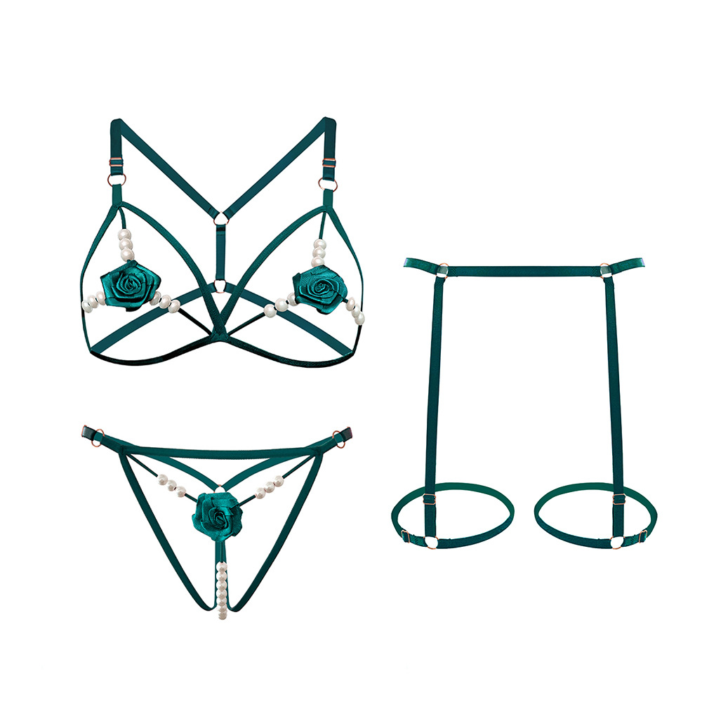 Bralette Triangle Set - 3종 세트 진주 장식 섹시 브라