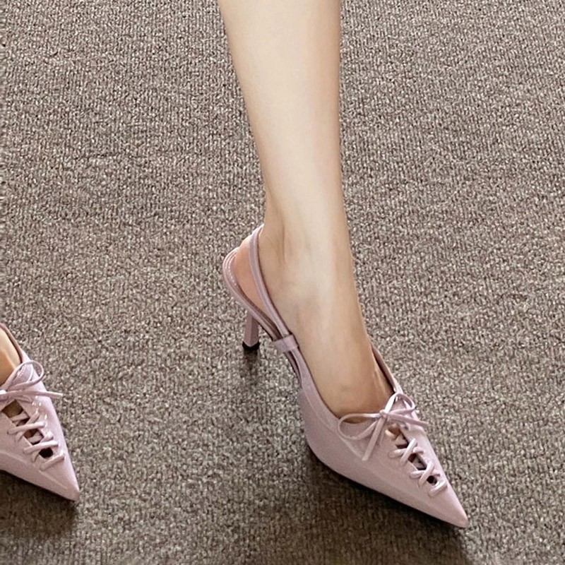 Sandal Strappy Heeled - 유럽풍 포인티드 토, 슬림 힐, 리본