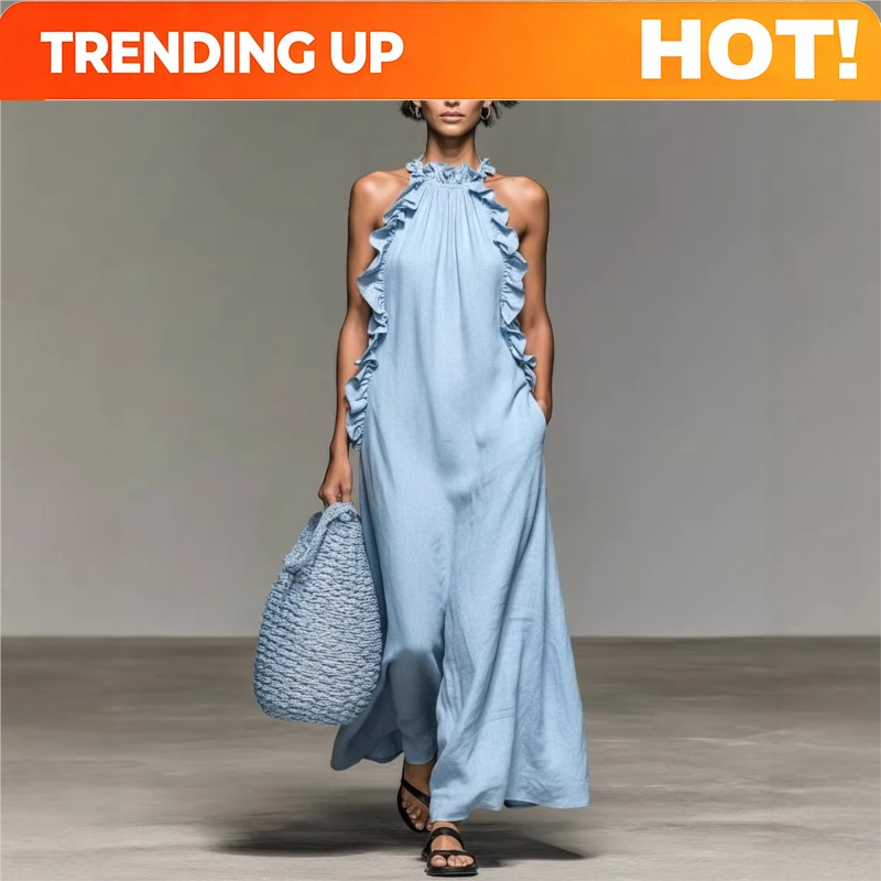 Maxi Dress Halter - 맞춤형 여성용 섹시한 홀터 러플 맥시