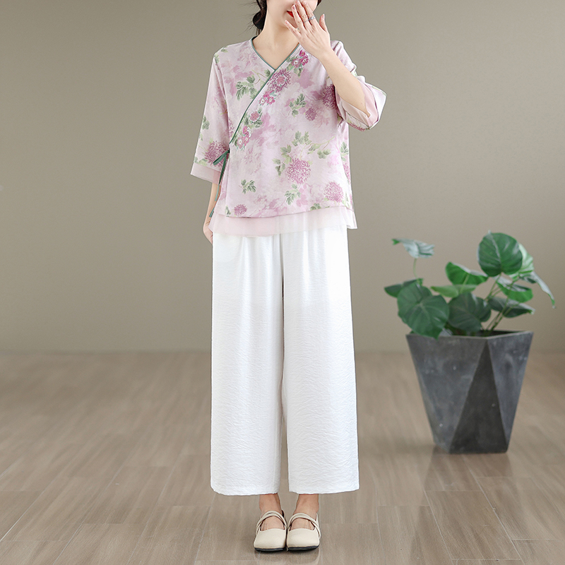 우아한 면 린넨 자수 V넥 셔츠 여성 여름 얇은 와이드 - Linen Pant Wide 리뷰 및 가격