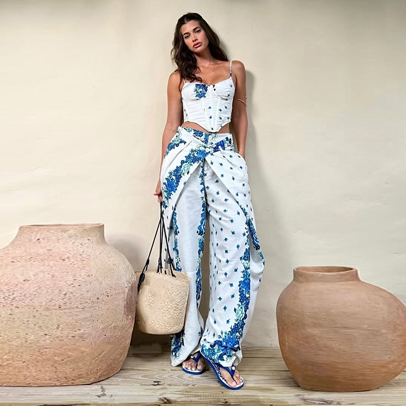 섹시 프린트 베스트 트라우저 여성 수트 민소매 슬립탑  - Romper Floral Print 리뷰 및 가격