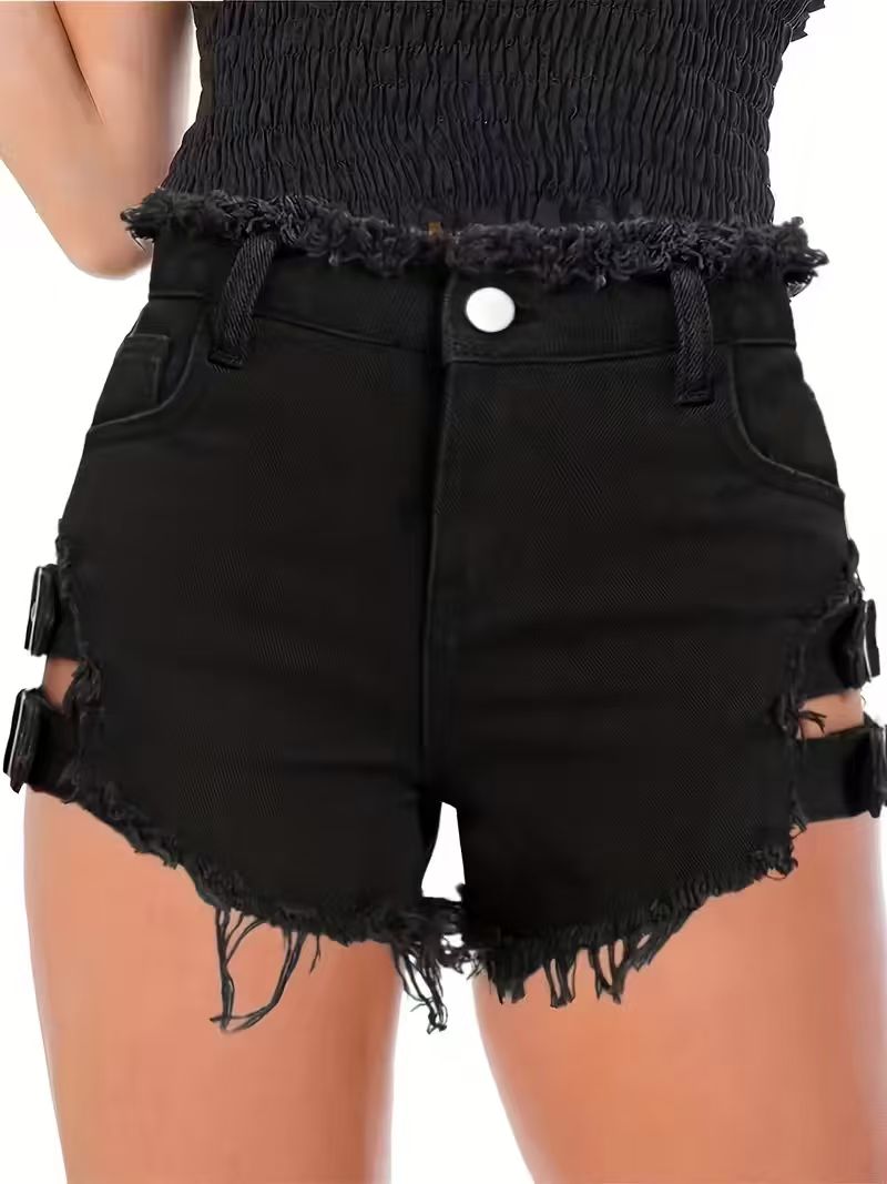 여성용 블랙 데님 반바지 로우 웨이스트 프레이드 헴 조 - Shorts Denim Frayed 리뷰 및 가격