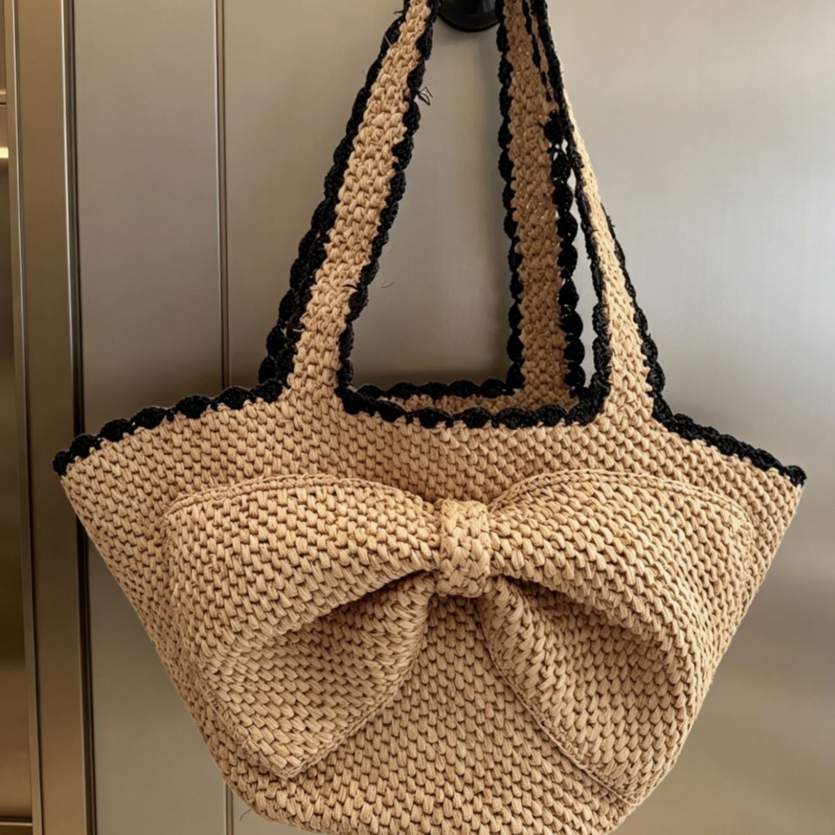 새로운 라피아 리본 크로셰 손으로 짠 휴가용 비치 여성 - Crochet Bag Raffia 리뷰 및 가격