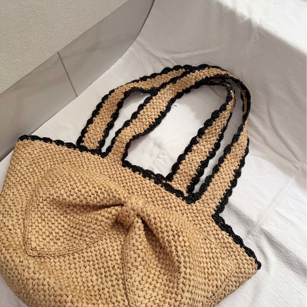 새로운 라피아 리본 크로셰 손으로 짠 휴가용 비치 여성 - Crochet Bag Raffia 리뷰 및 가격