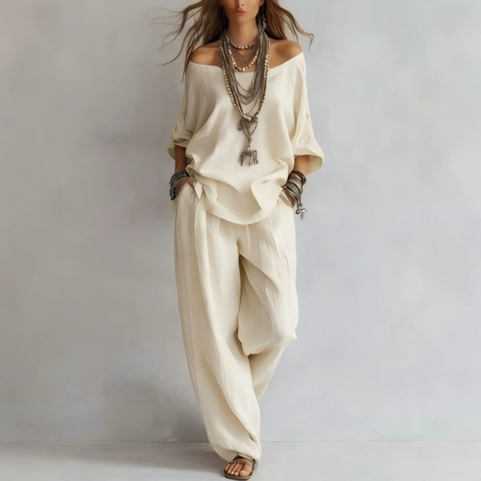 캐주얼 루즈핏 린넨 7부 소매 상의와 와이드 레그 팬츠 - Linen Pant Wide 리뷰 및 가격