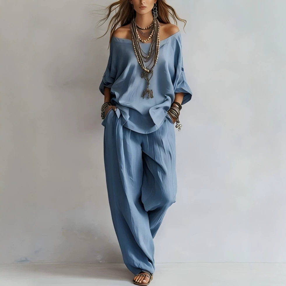 캐주얼 루즈핏 린넨 7부 소매 상의와 와이드 레그 팬츠 - Linen Pant Wide 리뷰 및 가격