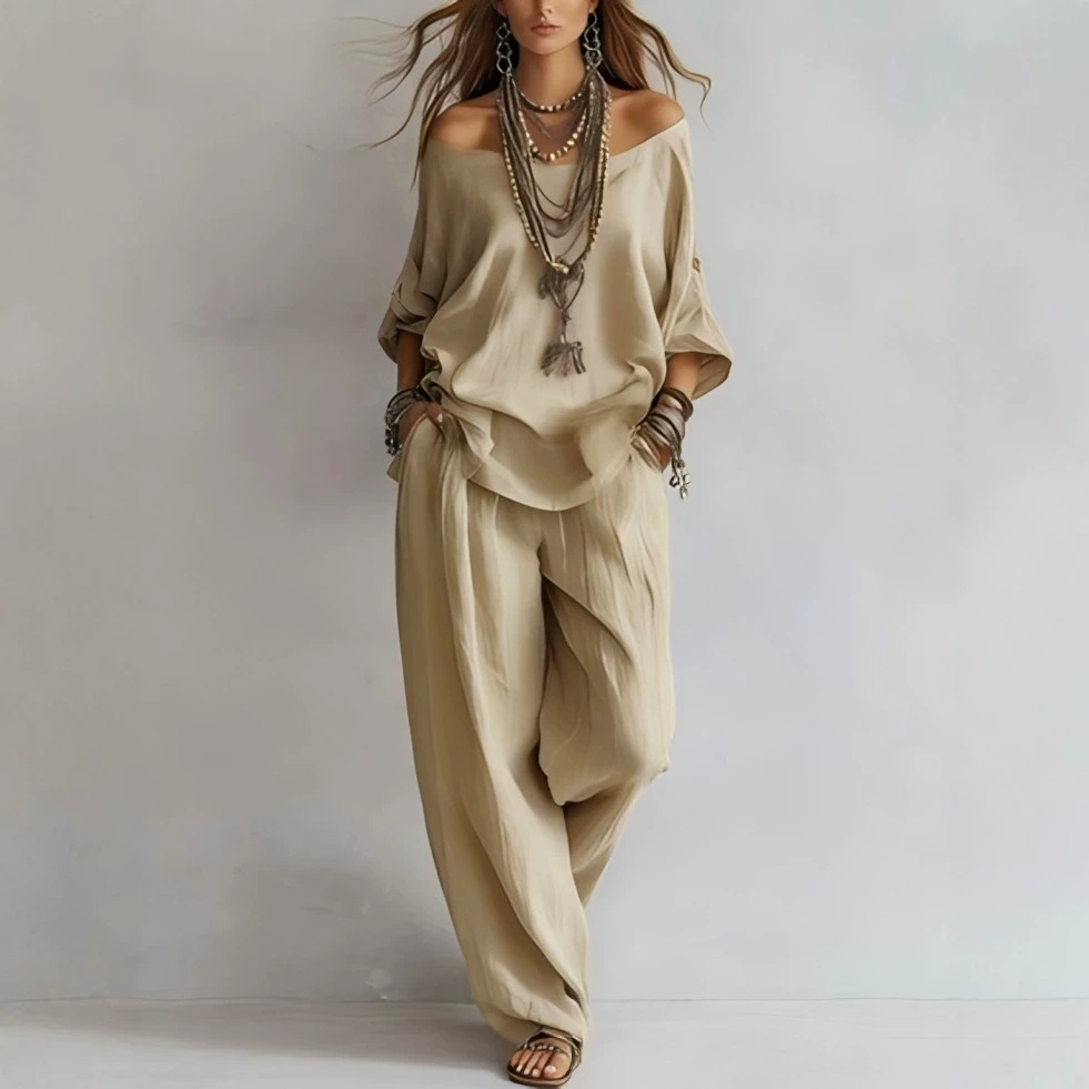 캐주얼 루즈핏 린넨 7부 소매 상의와 와이드 레그 팬츠 - Linen Pant Wide 리뷰 및 가격