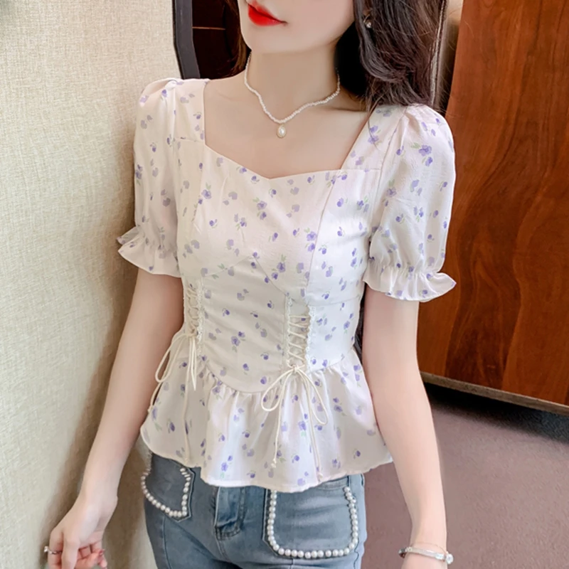 빈티지 여름 프린트 블라우스 여성 2026 캐주얼 퍼프 - Romper Floral Print 리뷰 및 가격