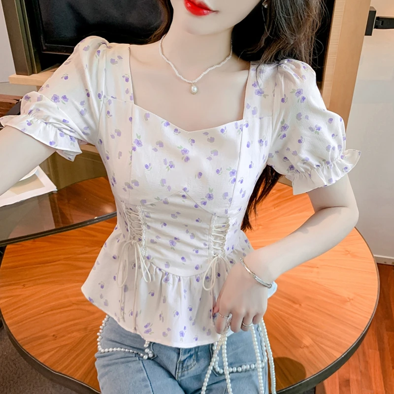 빈티지 여름 프린트 블라우스 여성 2026 캐주얼 퍼프 - Romper Floral Print 리뷰 및 가격