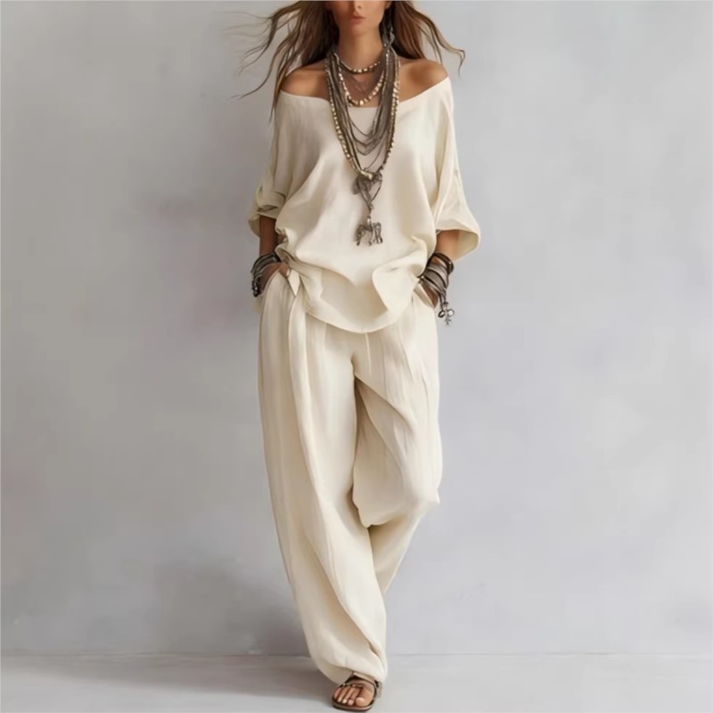 여성 투피스 7부 소매 탑 원숄더 와이드 팬츠 2026 - Linen Pant Wide 리뷰 및 가격