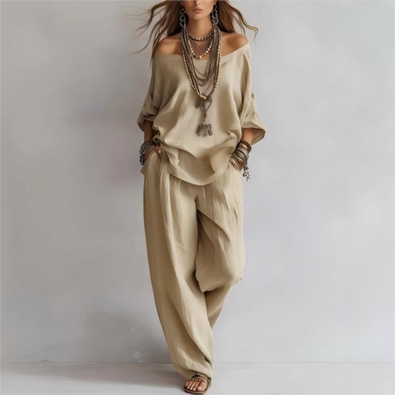 여성 투피스 7부 소매 탑 원숄더 와이드 팬츠 2026 - Linen Pant Wide 리뷰 및 가격