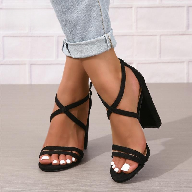 세련된 대형 사이즈 자수 장식 두꺼운 굽 여성 샌들 스 - Sandal Strappy Heeled 리뷰 및 가격