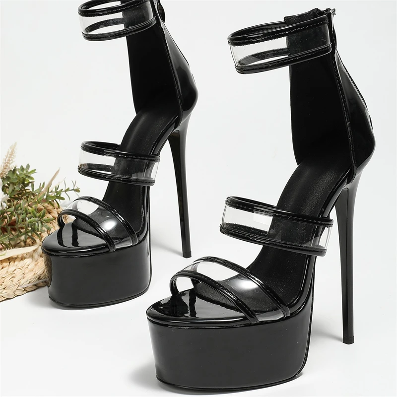 여성용 블랙 페이턴트 클리어 스트랩 플랫폼 샌들, 백  - Sandal Strappy Heeled 리뷰 및 가격