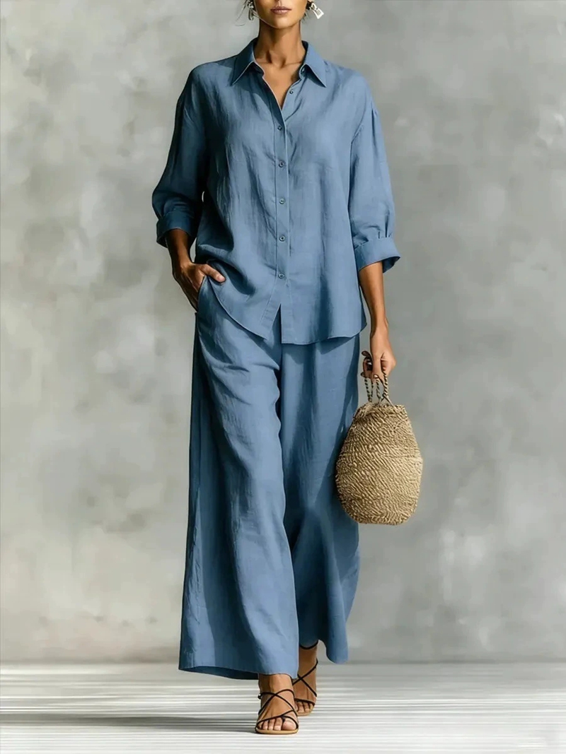 여성용 새 7부 소매 셔츠 & 와이드 레그 팬츠 캐주얼 - Linen Pant Wide 리뷰 및 가격