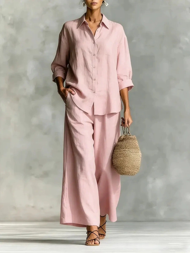 여성용 새 7부 소매 셔츠 & 와이드 레그 팬츠 캐주얼 - Linen Pant Wide 리뷰 및 가격