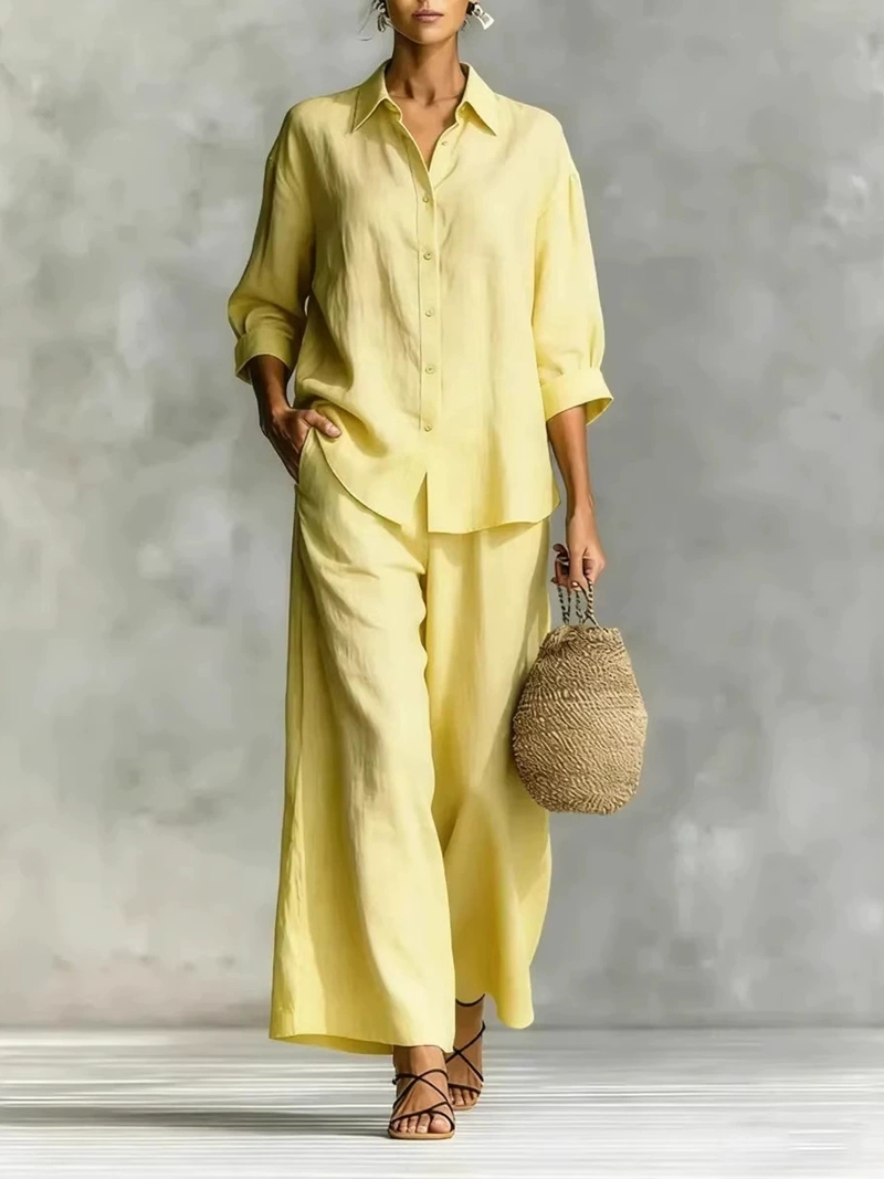 여성용 새 7부 소매 셔츠 & 와이드 레그 팬츠 캐주얼 - Linen Pant Wide 리뷰 및 가격