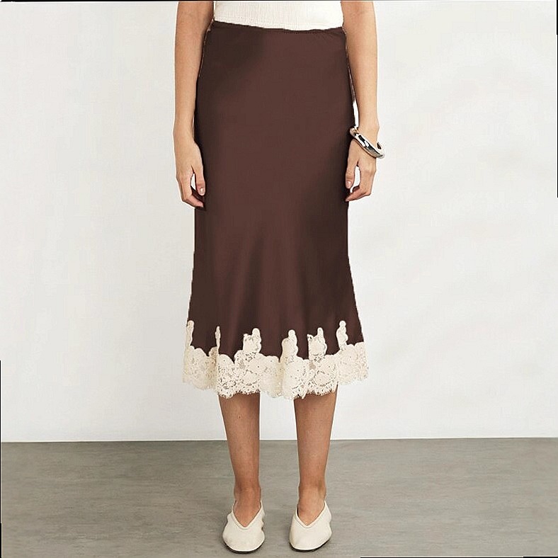 레이스 미디 스커트, 새틴 스티치, 봄/여름용, 몸에  - Midi Skirt Floral 리뷰 및 가격