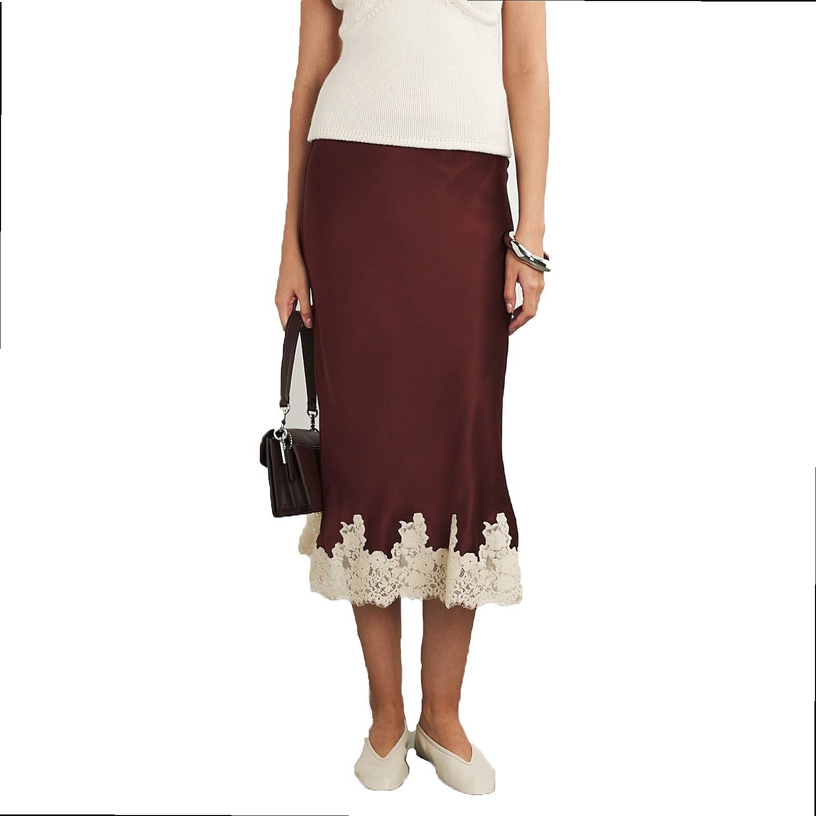 레이스 미디 스커트, 새틴 스티치, 봄/여름용, 몸에  - Midi Skirt Floral 리뷰 및 가격