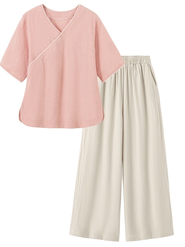 새로운 중국 스타일 예술적인 레트로 코튼 린넨 반팔 상 - Linen Pant Wide 리뷰 및 가격