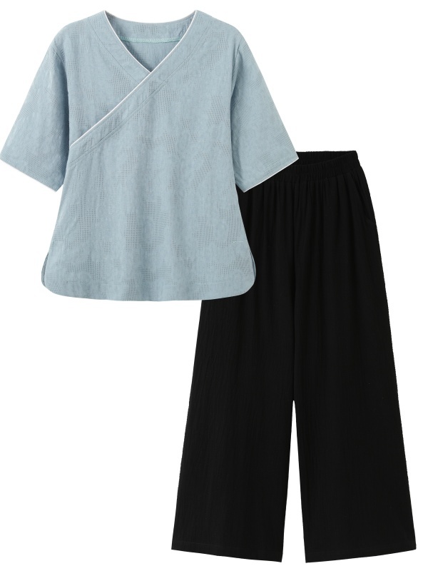 새로운 중국 스타일 예술적인 레트로 코튼 린넨 반팔 상 - Linen Pant Wide 리뷰 및 가격