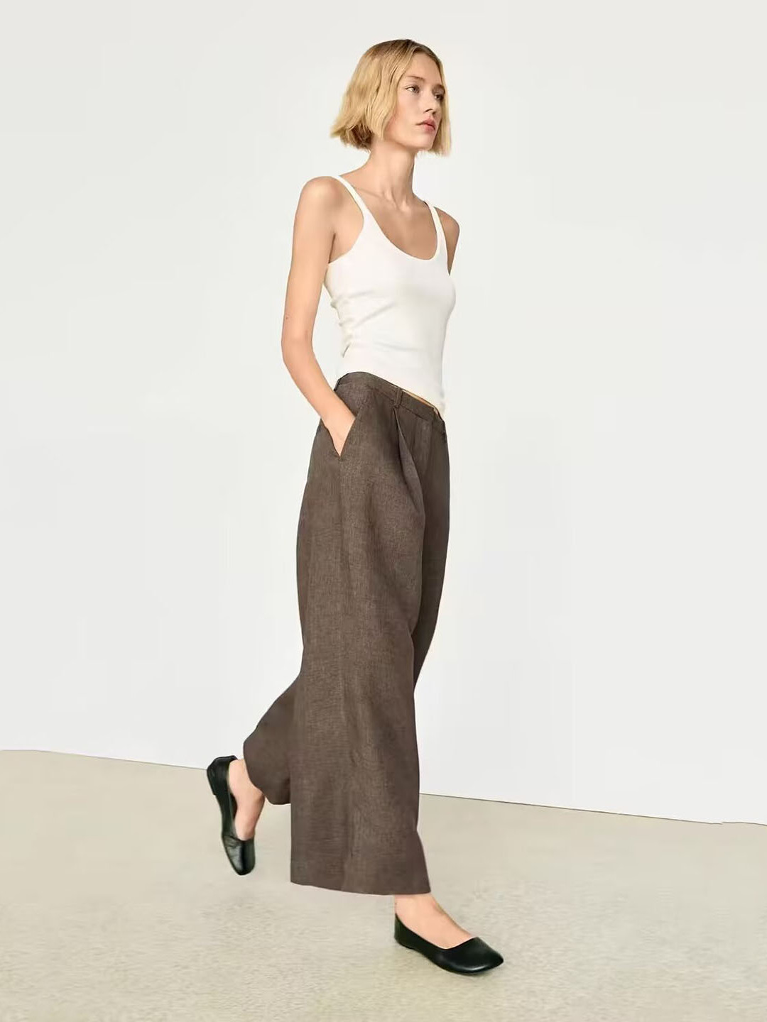 캐주얼 브라운 플로럴 장식 코튼 린넨 와이드 레그 팬츠 - Linen Pant Wide 리뷰 및 가격